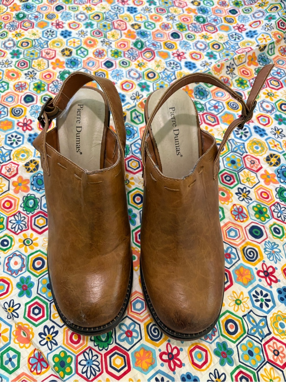 Pierre Dumas Tan Leather Slingback Clogs